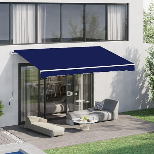 Toldo retráctil manual con brazo con protección UV impermeable para exteriores para patios y balcones (azul 3 x 2 m) – extensible y fácil de operar