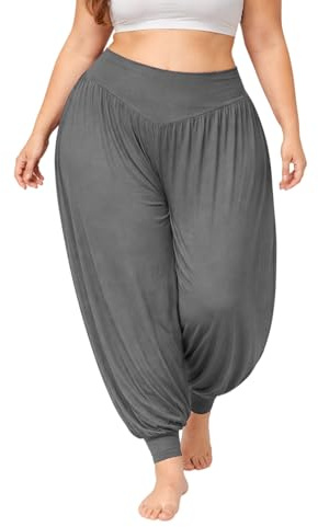 Generisch Pantaloni harem da donna, taglie grandi, in morbido cotone modal, stile boho, elasticizzati, per sport e danza, comodi pantaloni per il tempo libero, taglie 1XL-5XL, grigio., 4XL Große