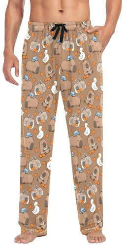 ALAZA Men's Pajama Bottoms Capybara Duck Carrot Cotton Pajama Pants for Men with Pockets Lounge Pants Sleepwear, M