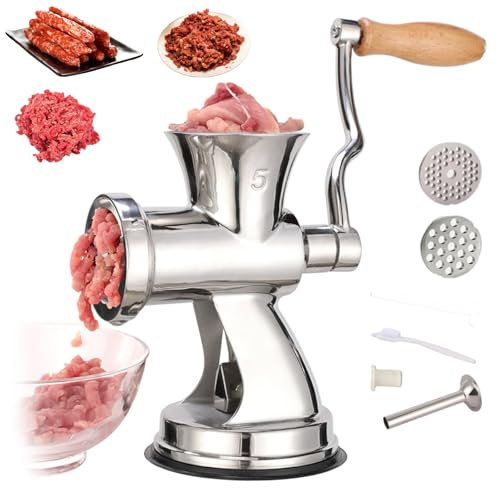 Picadora de Carne Manual, Picadora de Carne Manual de Acero Inoxidable con Hoja Redonda de 6 mm y 8 mm, Espesor de Fijación de la Base de Sujeción < 4 cm, Picadoras de Carne Para Moler Carne