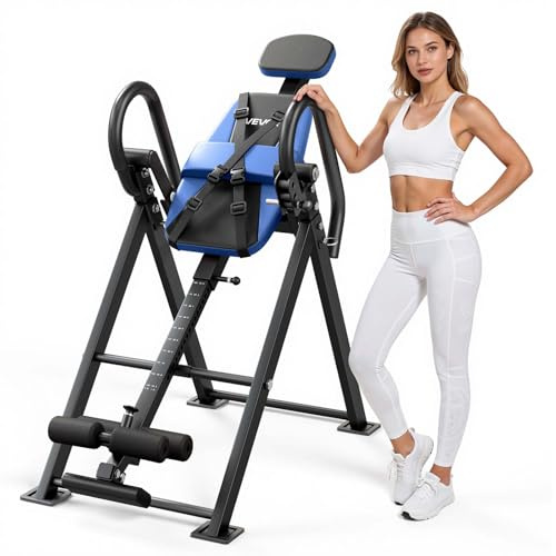 VEVOR Panca ad Inversione per Fitness, Panca di Inversione Gravitazionale Carico Max 126 kg Doppio Meccanismo di Bloccaggio a Rulli, Attrezzi per Allenamento Schiena Esercizio per Colonna Vertebrale