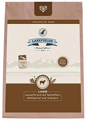Lakefields Classic Hundefutter trocken | Lamm 60% | 1 x 1kg | Getreidefreies Trockenfutter für ausgewachsene Hunde | Zutaten in Lebensmittelqualität | Heidelbeeren, Äpfel & Spinat | Schonend gebacken