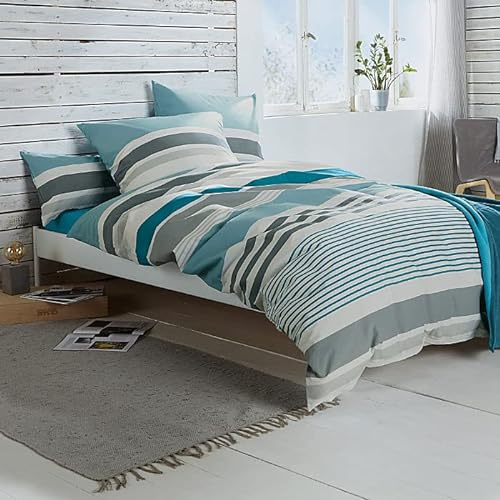 REDBEST Bettwäsche, Bettgarnitur Renforcé türkis Größe 40x80 cm / 135x200 cm - mit praktischem Reißverschluss anschmiegsam, strapazierstark, 100% Baumwolle