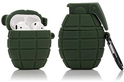 LEWOTE - Custodia Protettiva in Silicone per Airpods Apple 1 e 2 [Cool Play Series] (Granata Verde Militare)
