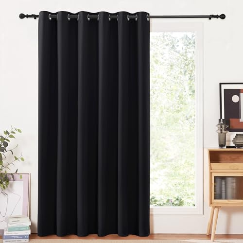 PONY DANCE Schwarze Gardinen Blickdicht Ösenschal H210 x B200 cm | Verdunkelungsvorhang, 1er Set, Extra Breite, Hitzeschutz, für Schlafzimmer Große Fenster, Sichtschutz, Raumtrenner