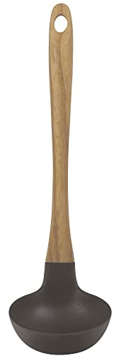 SAN IGNACIO Green | Louche à soupe | En nylon et bambou | Louche pour servir bouillons et soupes | Manche ergonomique et trou de suspension | Dimensions 27,5 x 8,1 cm | Couleur bois et gris