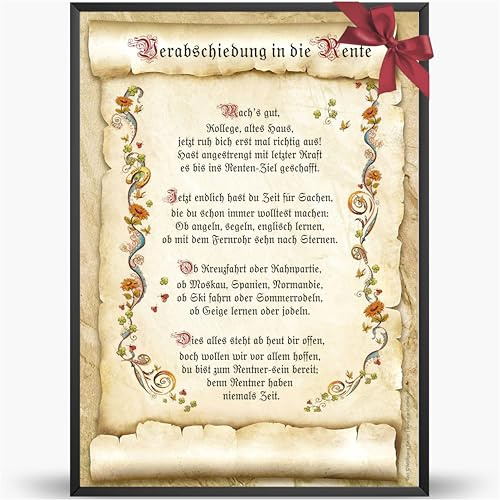 Die Staffelei Glückwunschkarte Rente Urkunde A4 (21cm x 29,7cm) | Witziges Gedicht auf hochwertigem Papier/besondere Geschenkidee