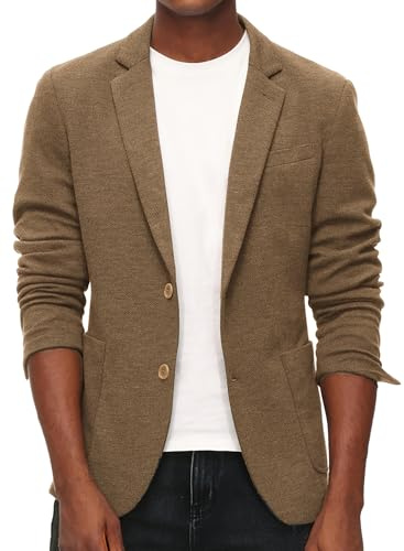 PJ Paul Jones Bléiser de Punto de Estilo Informal para Hombre, Chaqueta de Traje con 2 Botones, Ligera y sin Forro, Marrón, Small