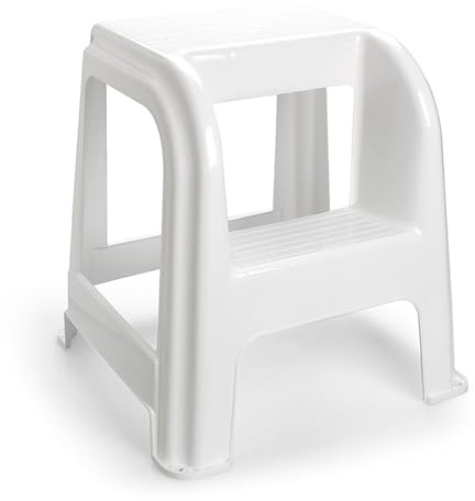 Acan Tradineur - Taburete plástico Blanco con peldaño 45.5 x 44.2 x 42 cm, banqueta, Silla de Dos Pasos, Ligera, hogar