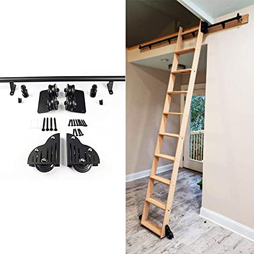 Schiebe Schiebertürkit 150-400cm,Rolling Full Set Hardware (keine Leiter) Rundrohr Mobile Bibliothekspur/Schiene für Loft/Haus/Innen/Buchhandlung,mit Bodenrollenrädern (Size : 200cm Gleisbausatz)