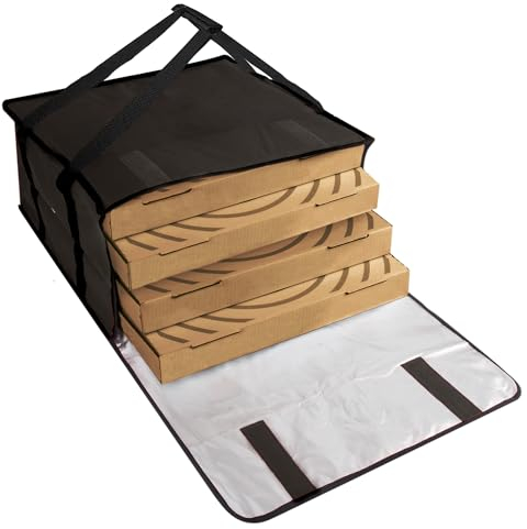 Trail Maker Insulated Pizza Carrier Bags – Extra Large, Holds up to 4 Fresh Pizzas, Delivery Food Bag for Personal and Professional Use (Black)
