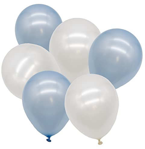 TRIXES 50 blaue und weiße Latexballons – Dekoration für eine Hochzeit, Geburtstagsfeier, Babyparty, Geschlechtsoffenbarung – mit Luft/Helium füllen – Ballonbogen erstellen – Konfetti hinzufügen.