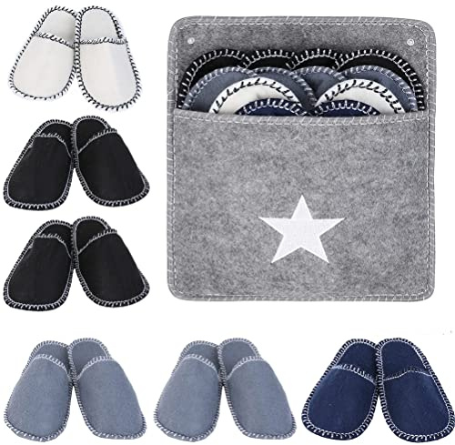 Zapatillas Invitados,6 Pares Zapatilla Casa Invitados Fieltro Kit,Pantuflas de Fieltro Polar, Pantufla Desechables,Pantuflas Antideslizantes Lavables Viajes Familiares Hoteles