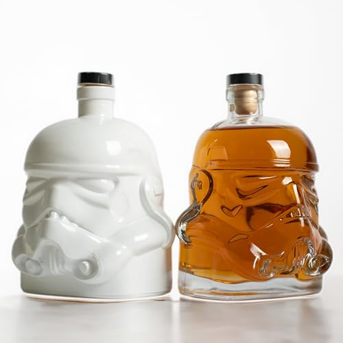 ThumbsUp Lot de carafe à décanter originale Stormtrooper transparente et blanche édition limitée pour whisky, bourbon, scotch et gin - 750 ml chacune, joint en liège original, cadeau d'anniversaire