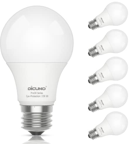 DiCUNO E27 LED Lampe mit Vollspektrum, CRI 98, 9W=60W, Kaltweiß, 6er Pack | ProOE Serie, 806lm, 220°, 5000K, Flimmerfrei, nicht dimmbar, kein blaues Licht, für Schminkbereiche, Friseursalons