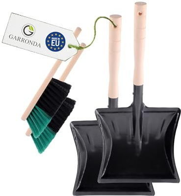 Garronda Ensemble pelle et balayette Noir/Vert + Noir — pelle métal manche bois brosse poils PET — Lot de 2 — GD-0010