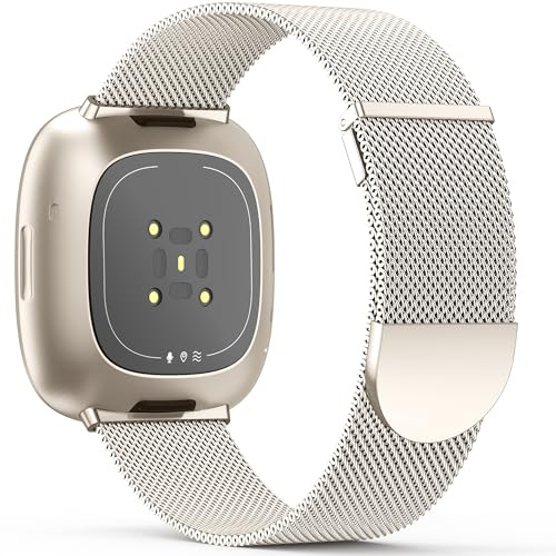 Higgs Ersatzarmband Kompatibel mit Fitbit Versa 3/Fitbit Versa 4/Fitbit Sense/Sense 2 Armband für Damen Herren, Dual Magnetisch Einstellbar Glattes Edelstahl Metall Armbänder für Fitbit