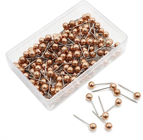 LJFEA Stecknadeln pins für pinnwand Stifte mit runden Köpfen Stecknadeln Plastikkopf zum Markieren von Reiserouten Adressen Rose Gold 200 Stück