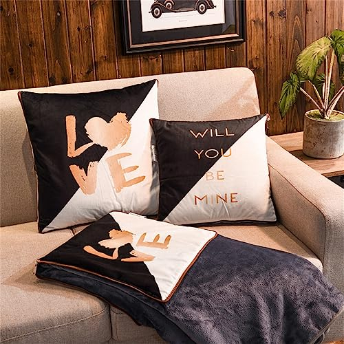 Surwin Coperta di Flanella e Cuscino da Viaggio 2 in 1, Morbido e Caldo Coperta Plaid per Letto o Divano, Coperta Moderno per Viaggi con Aereo, Treno o Auto, Campeggio (150x200cm,Innamorato)