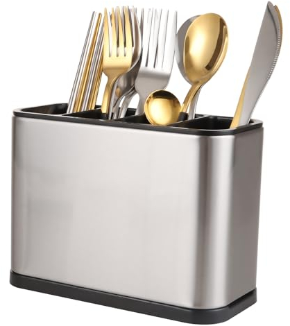 CYEER Besteckhalter Tisch, 4-Fach Besteck Halter, Besteckbehälter Metall, Besteck Abtropfbehälter, Besteckkorb Edelstahl, Utensilienhalter für Essstäbchen, Löffel, Messer und Gabeln