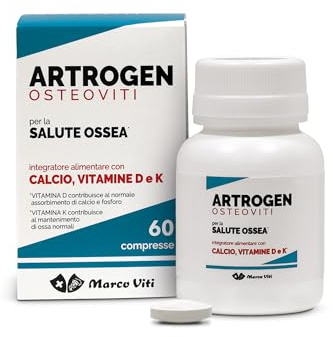 Artrogen OsteoViti, 60 Compresse da 1,2 g, Integratore Alimentare con Calcio, Vitamina D e Vitamina K, Supporto per Ossa e Metabolismo del Calcio