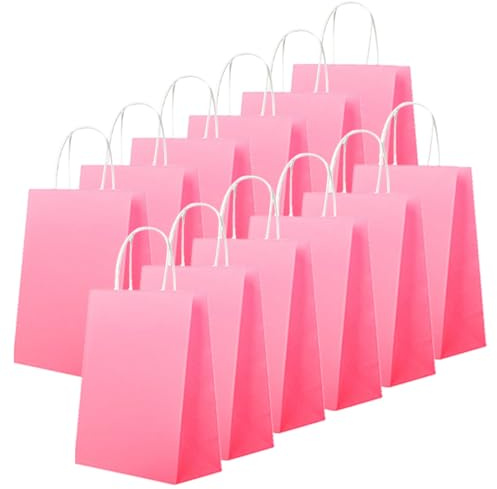 24 Stück Rosa Kraft Papiertüte,Geschenktüten Klein mit Henkel 16 x 22 x 8 cm Papiertüten,Geschenkverpackung Papiertragetasche Gastgeschenke Tüten zum Weihnachten,Ostern,Geburtstag,Hochzeitsfeiern