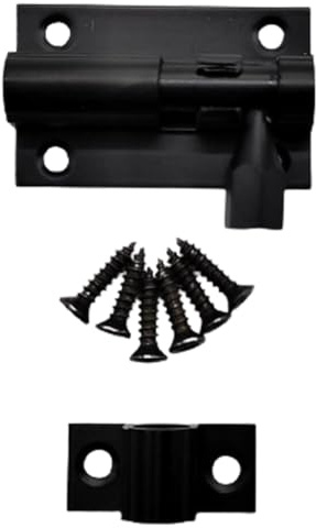Polished Black Straight Door Bolt 38mm Barrel Slide Latch with Screws | Surface-mounted tower bolt for cupboards, bathroom doors, cabinets, sheds and lightweight internal gates.
