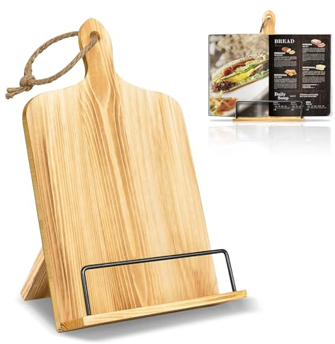 Swetfela Wood Book Stand, Recipe Book Stand, Kitchen Countertops with Cooking Book Holder, Country Style Cookbook Stand for Ipad Tablet Recipe Display