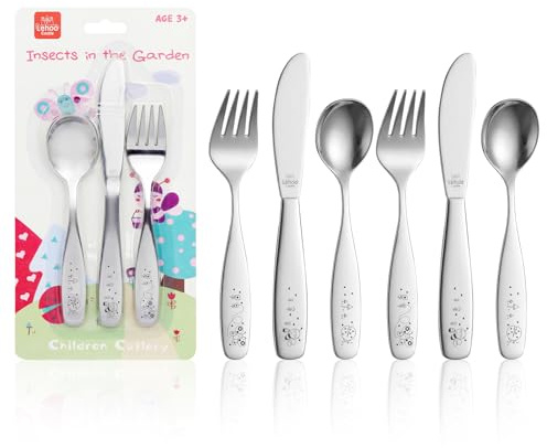 Lehoo Castle 6 Pièces Couvert Enfant INOX, 2 x Fourchette Enfant, 2 x Couteau, 2 x Cuillere, Set Couvert Bebe pour Garçons Filles de 3+ Ans