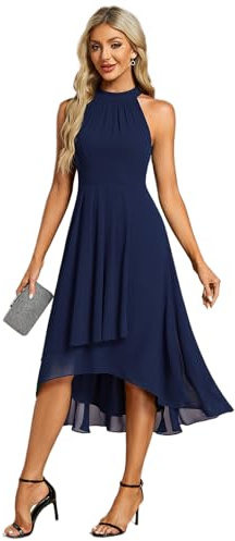 Ever-Pretty Midi Halter Neck Chiffon Wedding Guest Dress with Sleeveless and A-Line Women Dresses for Wedding 31926