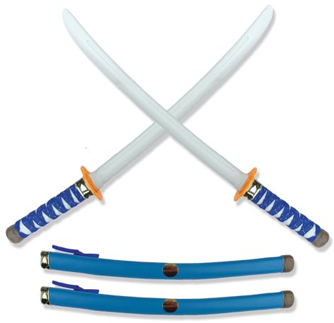 Lizzy | Ninja Toy Sword Set, 2 Pack, Blue, 53cm, Reusable Plastic | Includes Scabbard, Lightweight, Safe for Kids | Costume Accessory for Roleplay, Ninja Sword
