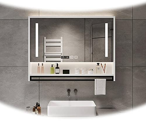 Badezimmerschrank,Beleuchteter Kosmetikspiegel, 40 Zoll, rechteckiges Badezimmer, LED-Medizinschrank mit Spiegel, 24 Zoll, moderner großer Wandschrank mit Stauraum (Farbe: Schwarz, Größe: 40