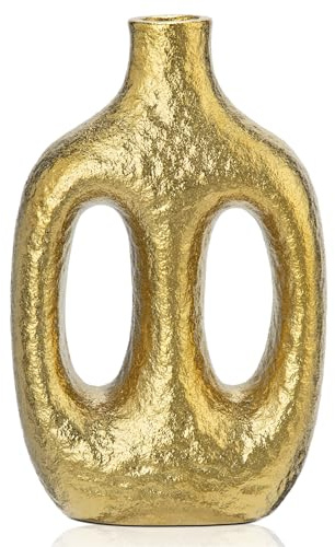 Arborus Vase für eine Blume Dekovase Gold Donut Vase Ästhetik Deko | 24 CM Keramik Blumenvase Matt Ästhetik Modern Vasen Dekovase für Tisch Regal Boho Schlafzimmer Wohnzimmer Deko