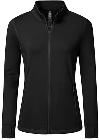 MoFiz Giacca Sportiva Donna Giacca Leggera Felpa da Corsa in Micropile Giacca da Escursionismo con Cerniera Nero-B XL