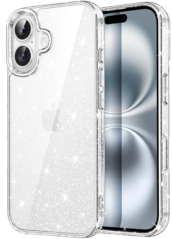JETech Glitter Skal för iPhone 16 6,1-Tum, Bling Sparkle Stötsäker Telefon Bumper Case, Söt Sparkly för Kvinnor och Flickor (Klar)
