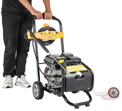 Benzin Hochdruckreiniger, 7,5 PS Motor, Benzinmotorbetriebener Tragbarer Reiniger m/5 Schnellanschlussdüsen und Räder, Jet Wash, Patio, Auto, Einfahrt & Gärten