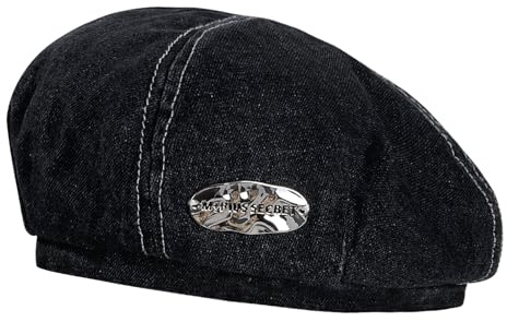 ZLLkeji Baskenmütze Denim Koreanisch Stil Frauen Barett Cap Stylish and Elegant Warm Beret Herbst Winter Frühling Newsboy Mütze Damen Schwarz