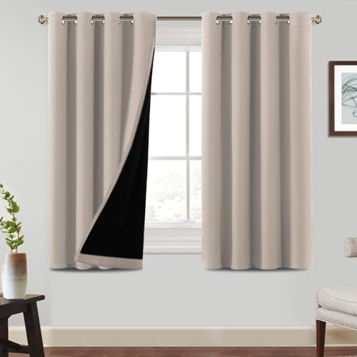 BellaHills 100% Verdunkelungsvorhänge aus Leinen für Schlafzimmer 2 Paneele,2X H145cmxB140cm,Natärlicher Sand