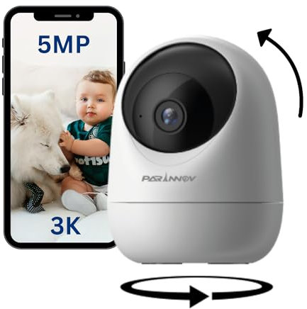 SneakyPeak - Camera 5MP HD de Surveillance WiFi 360°, Babyphone Compatible avec Alexa&Google, Détection de Cris et de Mouvement., Suivi Auto IA, Audio 2 Voies, Nocturne, Mode Privé, Camera Interieur