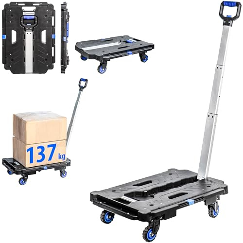 HOSTRÖM Chariot à roulettes, Chariot de Rangement Pliable, Demenagement, Transport matériau, Poignée télescopique, Charge Max. 137kg, Garantie 5 Ans