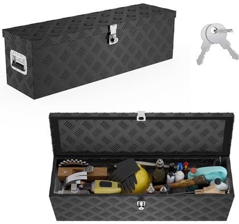 UISEBRT Aluminium Werkzeugbox mit Schloss, Alubox Transportbox 800x220x225 mm, robuste Alu Kiste für Werkzeuge, Anhängerbox, wasserdichte Aufbewahrungsbox mit 2 Schlüsseln (Schwarz)