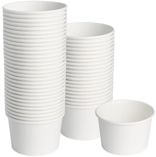 ESSENTIAL Paper Ice Cream Cups, 50pcs 8oz Disposable Dessert Bowls for Hot or Cold Food, Lids Not Included, Paper Snack Containers for Sundae, Frozen Yogurt, Soup (White)
