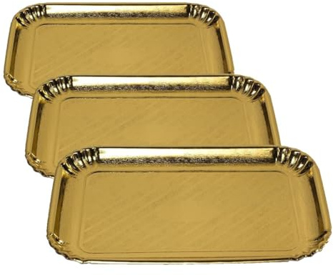 Guardini, Monouso, 2 Bandejas de 33x43 cm. Material: Cartón, Color Dorado. (Paquete de 3)