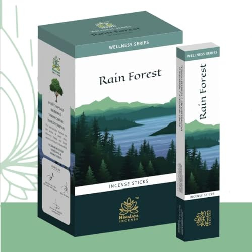 Himalaya Rain Forest Rökelsepinnar 12 x 15g - Agarbatti Rökelsepinnar med skogsdoft för meditation, bön, yoga och rumsdoft | Naturlig doft för Pooja och vardagslivet med Kajal-klistermärke