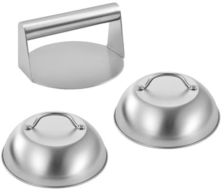 Lot de 3 presses à hamburgers - Outil de grillade - Presse à galettes - Couvercle pour fondre le fromage - Accessoire professionnel