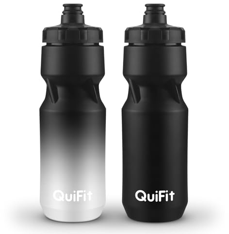 QuiFit Trinkflasche Fahrrad 710 ml, Trinkflasche Sport Auslaufsicher, Rennrad Sportflasche 2er Pack, BPA Frei Passend für die Meisten Flaschenhalter Fahrrad für Workout(Black+Black White(2pcs))