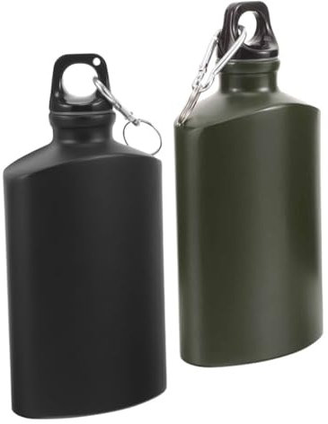 WESIEVYA Cantimplora De Agua para Senderismo Ligera y Plana De Aleación De Aluminio 500 Ml, Botella Portátil Resistente con Gancho para Camping y Actividades Al Aire Libre, Pack De 2 Unidades