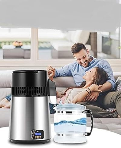 Water Distiller, 1750W Countertop Distilled Water Machine with Glass Container Dual Temperature Display Timer, 1.1 Gallon 304 Stainless Steel Distilled Water Maker 4L for Home Office Travel