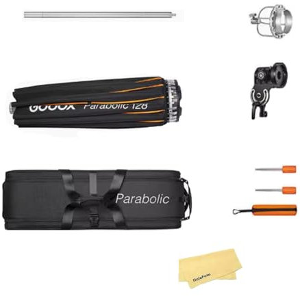 Godox Parabolico 128 Riflettore Kit P128 Sistema di Messa a Fuoco Della Luce,120cm Ombrello Softbox con 24 Aste,Ideale per Moda,Bellezza e Belle Arti (Attacco Bowens)