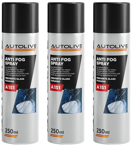 AUTOLIVE Spray Antivaho Pack de 12 x 250 ml – Limpiador de Lunas y Parabrisas de Coche – Prevención de Vaho y Condensación en Cristales Interiores – Anti-Fog para Máxima Visibilidad